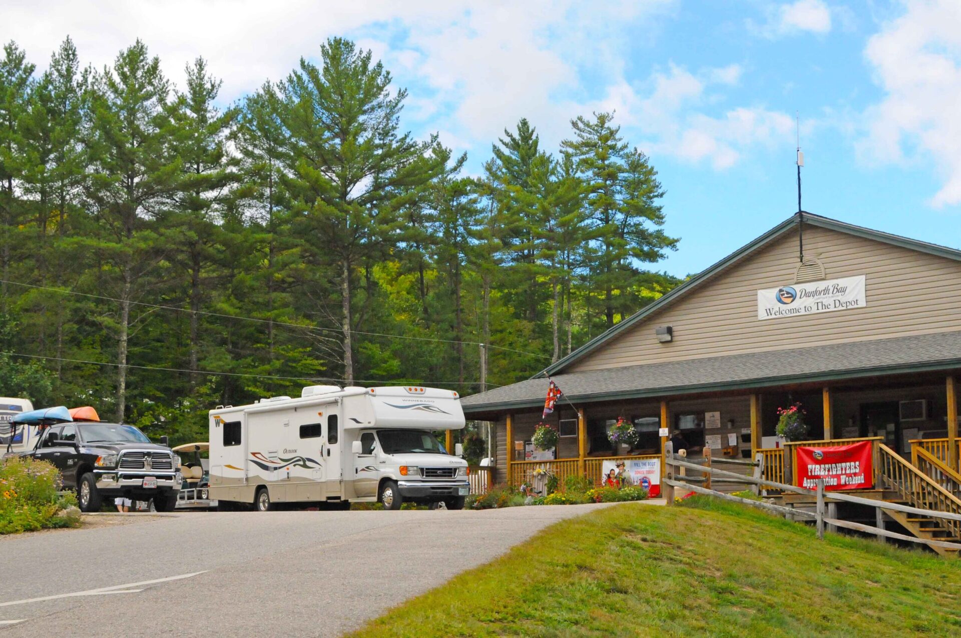 A view of The Depot and Main Office check-in at Danforth Bay Camping & RV Resort